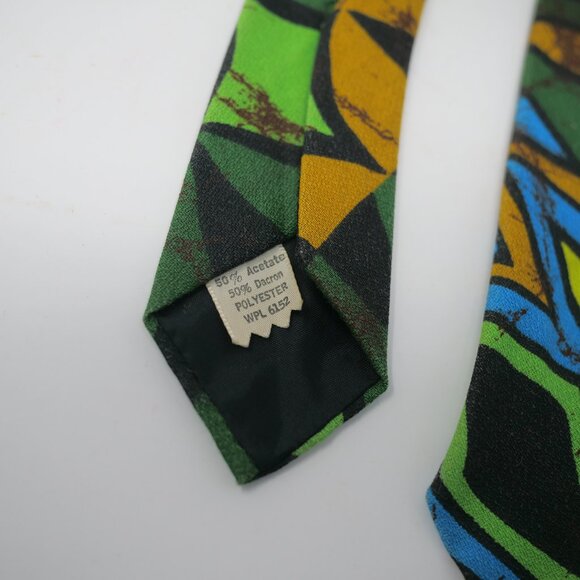 vtg 60s 70s Green BATIK Mod Disco Acetate Dacron Polyester Neck Tie 57" x 4 1/2" - Picture 3 of 6